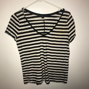 Black and white striped v-neck